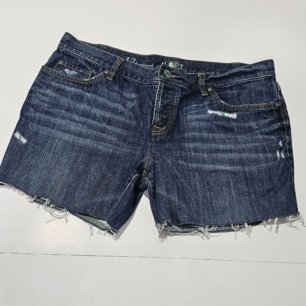 Ann Taylor Denim Shorts Size 12 Blue Boyfriend Distressed Jean